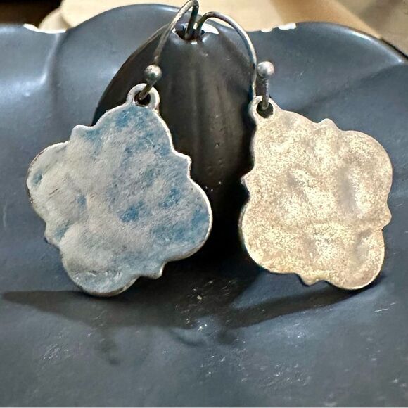 Silver Scalloped Textured Earrings - Picture 2 of 3